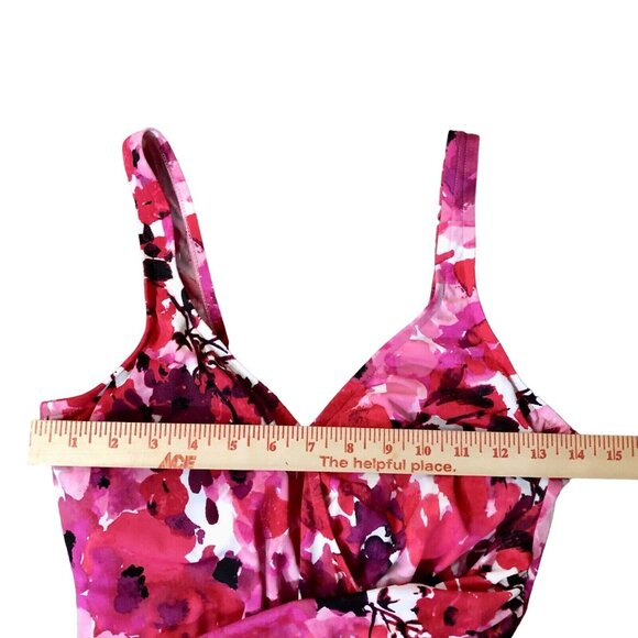 Maxine of Hollywood Swimsuit Womens 12 Used Pink Red Purple Floral Black MM4GF37 - Picture 4 of 13